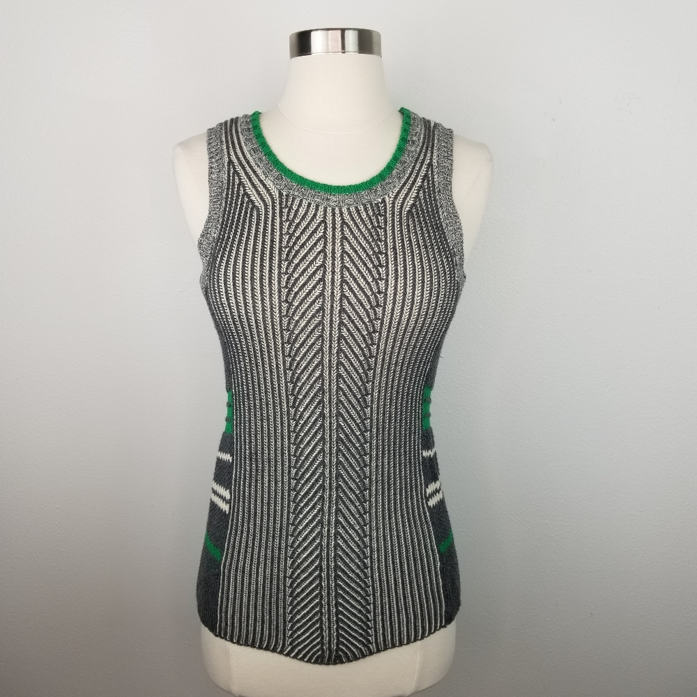 CAbi Gray and Green Knit Sweater Tank